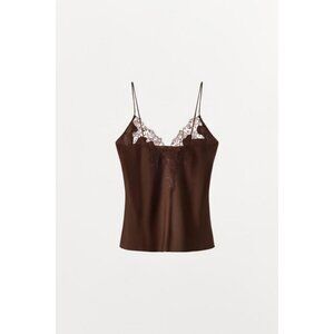 ZARA SATIN TOP WITH EMBROIDERY AND LACE